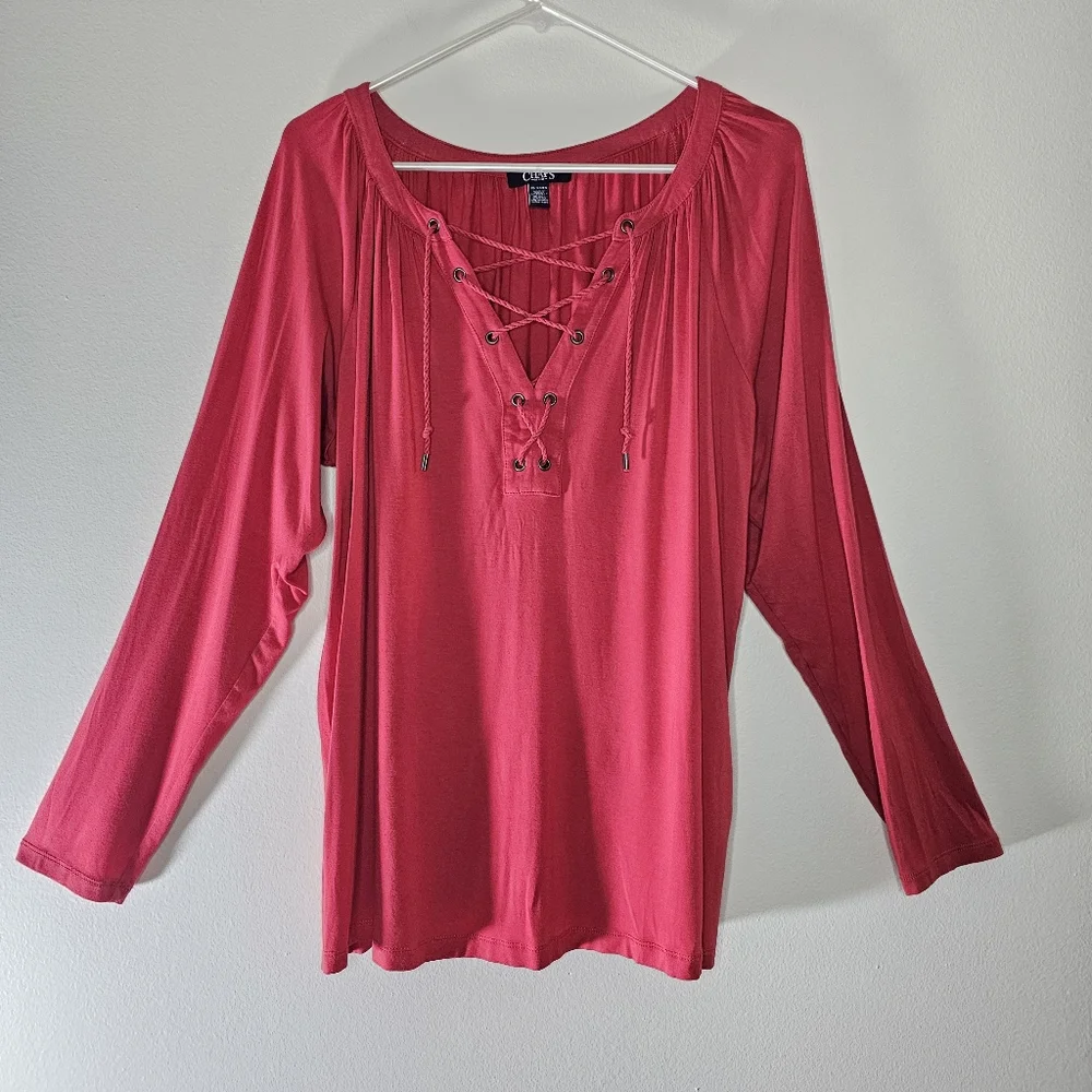 Chaps Denim Coral Criss-Cross Top Sz 1x - Picture 8 of 8